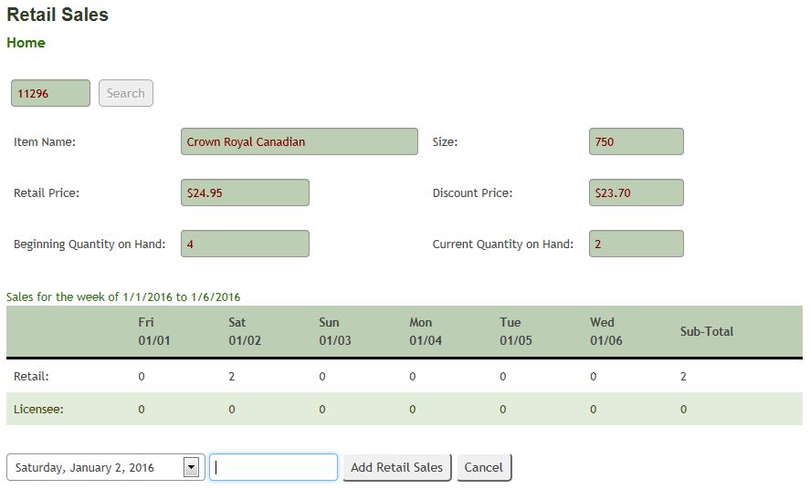 Retail Sales Entry Step 2
