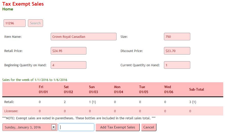 Tax Exempt Sales Entry